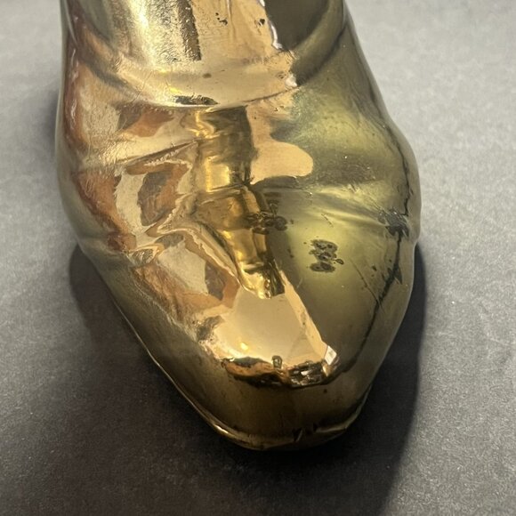 Vintage Victorian Cast Iron Brass-Plated Decorative Ladies Boot Planter Vase - Picture 5 of 7